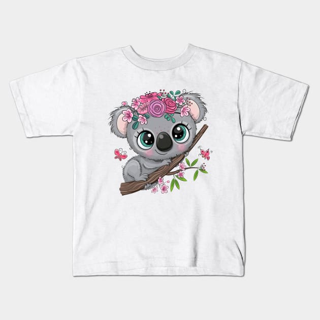 Cute Koala bear on a branch Kids T-Shirt by Reginast777